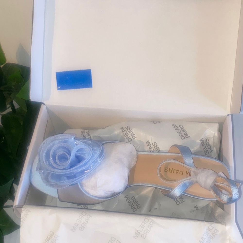 Dream Pairs Light Blue Satin Rosette Slingback Sandals